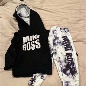 Mini Boss Kids Hoodie and Joggers Set - Black and White